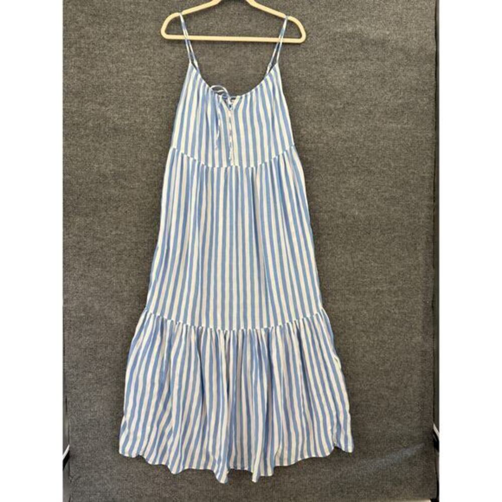 Old Navy Maxi Dress Womens Medium Blue White Striped Tiered Strappy Flowy Beach